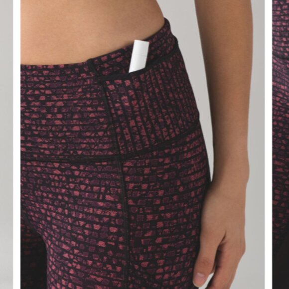 Lululemon Outrun 17" Crop Leggings.  Color Shatter Weave Dust Coral Plum Size 10 - Picture 1 of 14